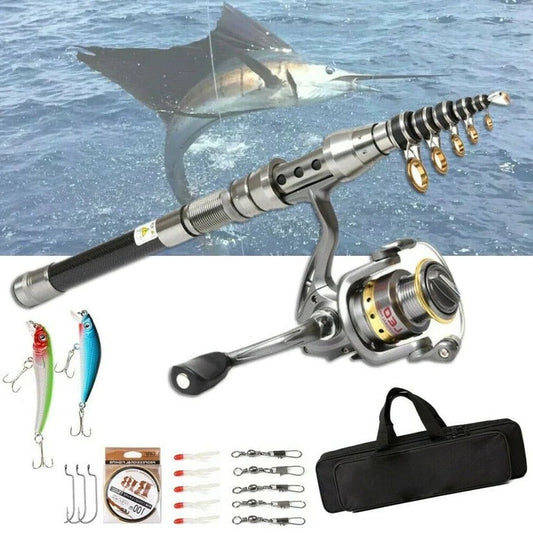 Carbon Fibre Telescopic Fishing Rod and Reel Combo Portable Fishing Kit with Accessories