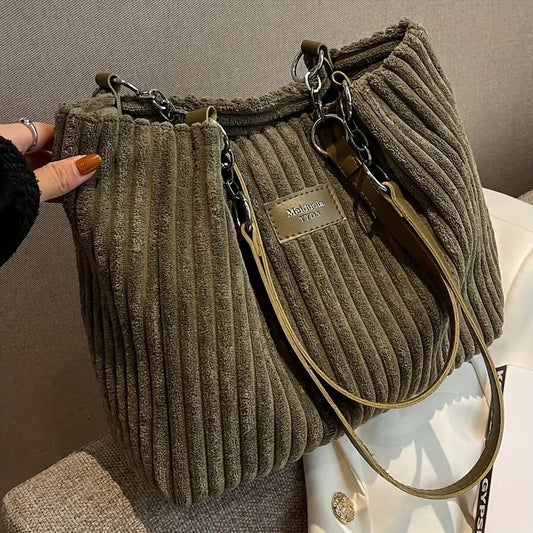 Corduroy Tote Bag for Women Spacious Shoulder Bag with Organised Pockets