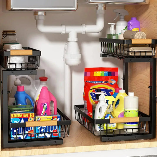 Curcura Adjustable Under Sink Organizer with Heavy Duty Steel Design