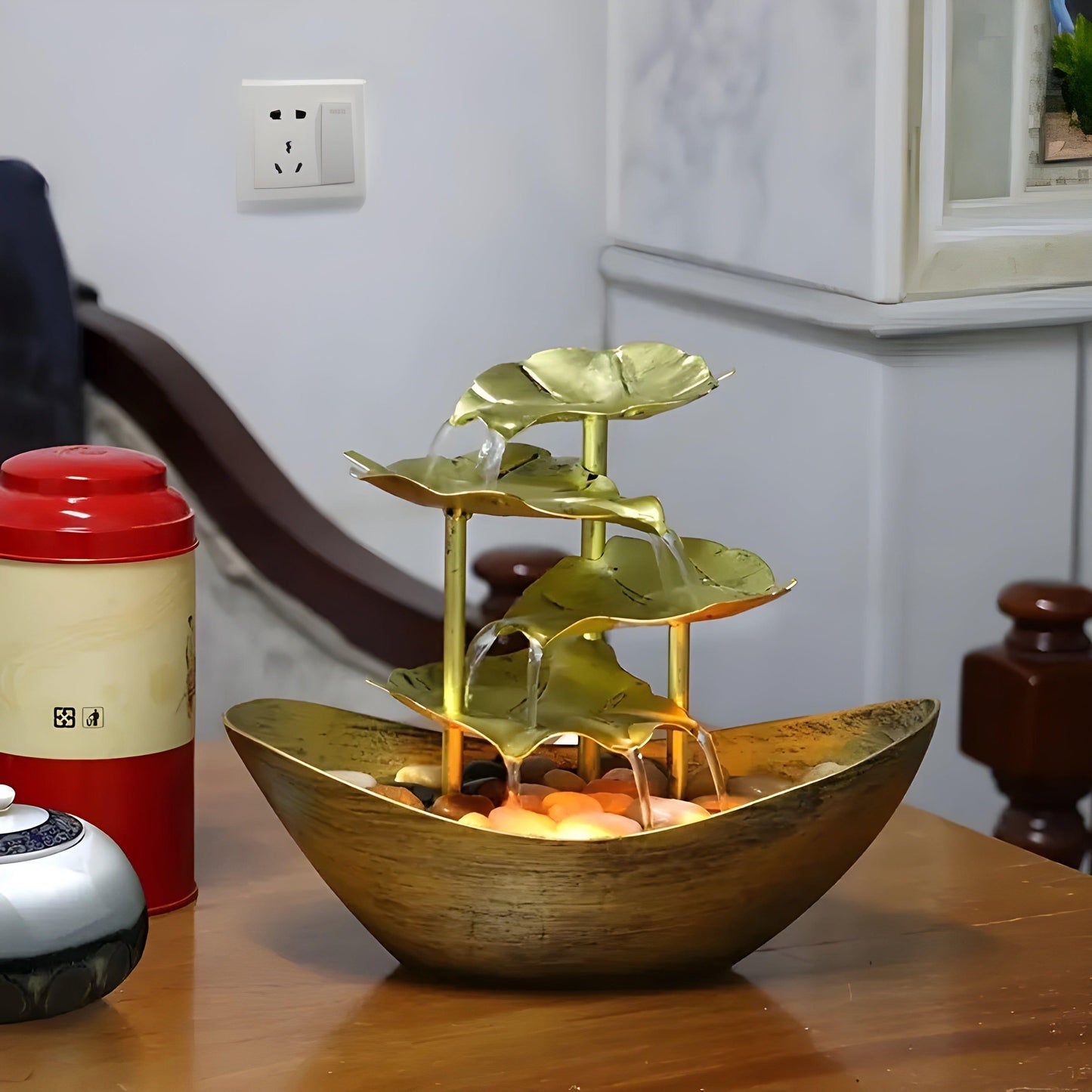 IronLeaf Tabletop Fountain Vintage LED Water Feature for Home and Office