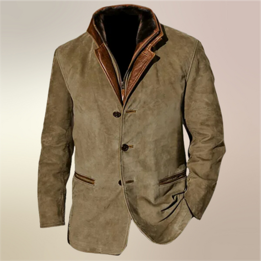 Joachim Vintage Mens Suede Jacket with Leather Accents Slim Fit Casual Outerwear
