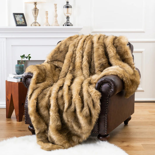 Luxury Faux Fox Fur Throw Blanket with Ultra Soft Plush Feel and Elegant Home Decor Design