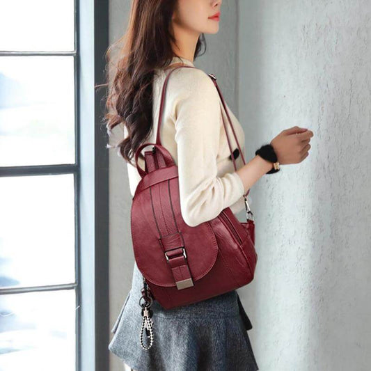 Marzen Genuine Leather Anti Theft Backpack with Soft Sheepskin Design and Secure Back Zipper