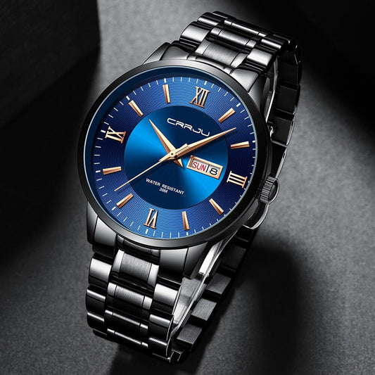Men’s Luxury Waterproof Chronograph Watch with Stainless Steel Strap