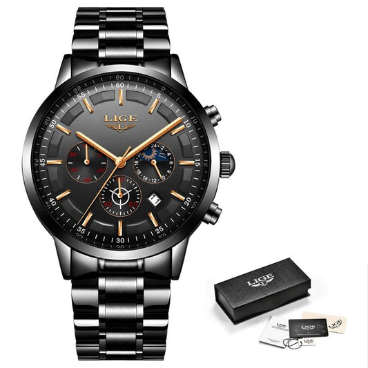 Military Black Steel Watch Stainless Steel Men’s Waterproof Wristwatch