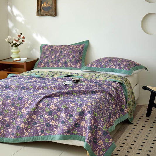 Reversible Quilted Throw Blanket 100 Percent Cotton Rustic Style Sofa and Bed Cover