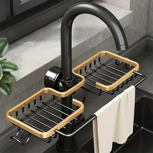 Sink Caddy with Drip Tray Tap Mounted Kitchen Organiser for Sponges and Soap
