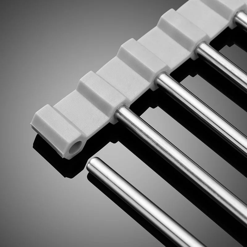 Stainless Steel Foldable Dish Drying Rack with Filter Roll