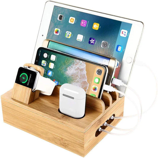 Tekavo Bamboo Charging Station 5 Port USB Organizer Dock