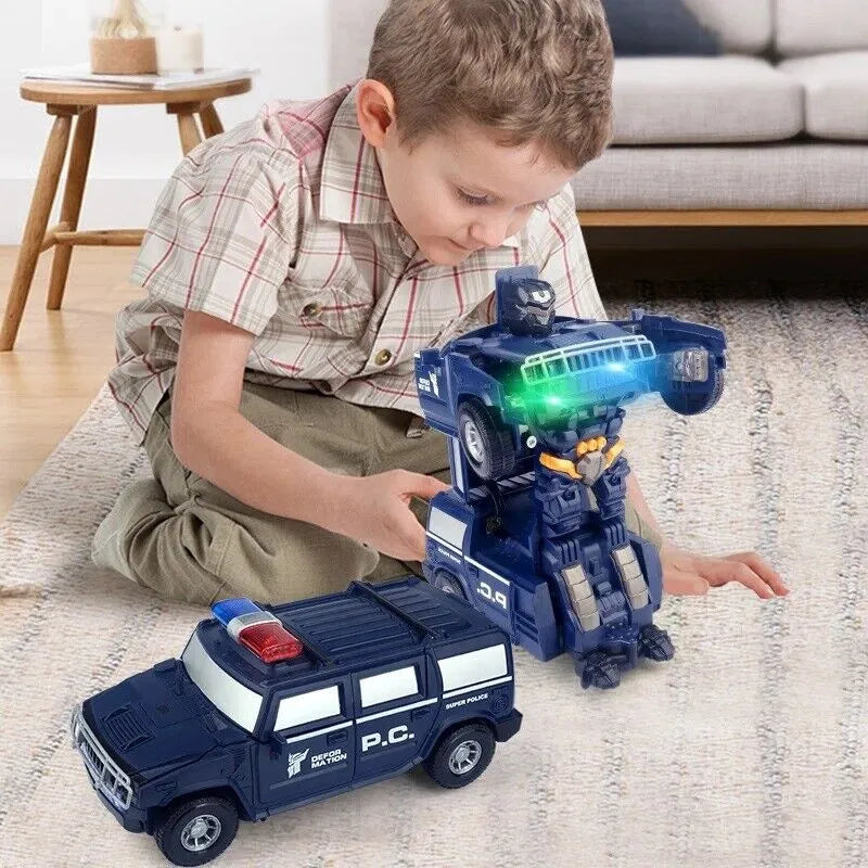 Transforming Robot Car 2 in 1 Police Car and Robot Toy with Lights and Sound