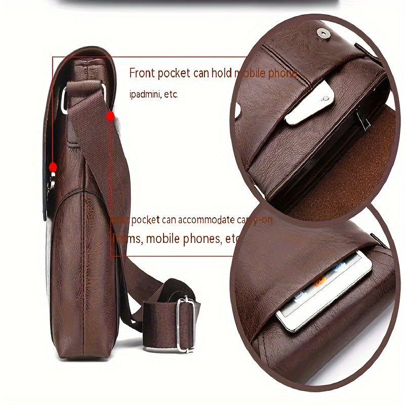 Vintage Luxe PU Leather Crossbody Messenger Bag for Men
