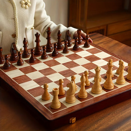 Wooden Chess Set with Folding Board and Handcrafted Pieces for Classic Tournament Play